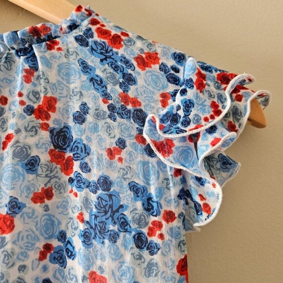 Aritzia Little Moon Rarity Blue Floral Feminine Ruffle Midi Dress Size XS. - Picture 15 of 16